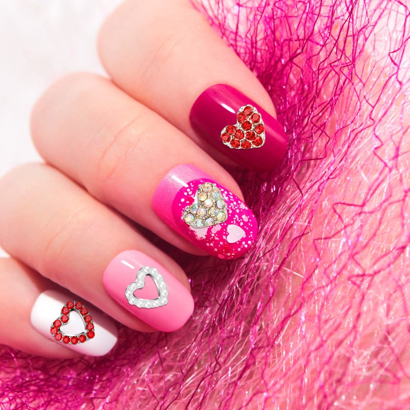 Leelosp 60 Pieces Valentines Day 3D Heart Nail Charms Heart Rhinestone Art Decals Love Crystal Gems Alloy Diamonds Decor for Valentine‘s Day Women DIY Nail Jewelry Accessories(Novel Style) - Image 3